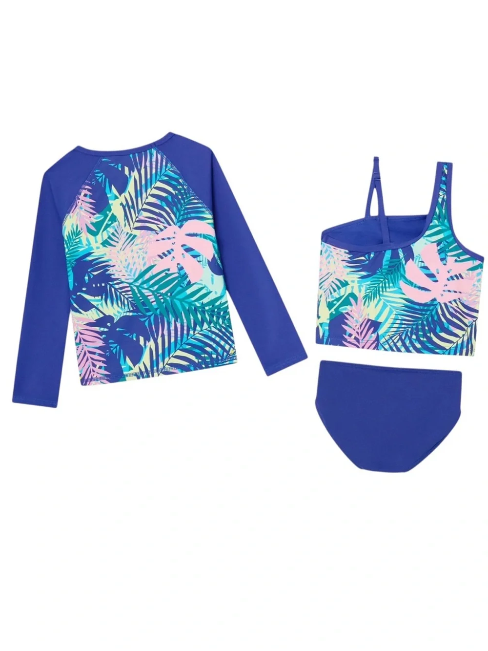 Lands' End Girls' Blue Tropical Rashguard 3 Piece Swim Set Size 2T NWT